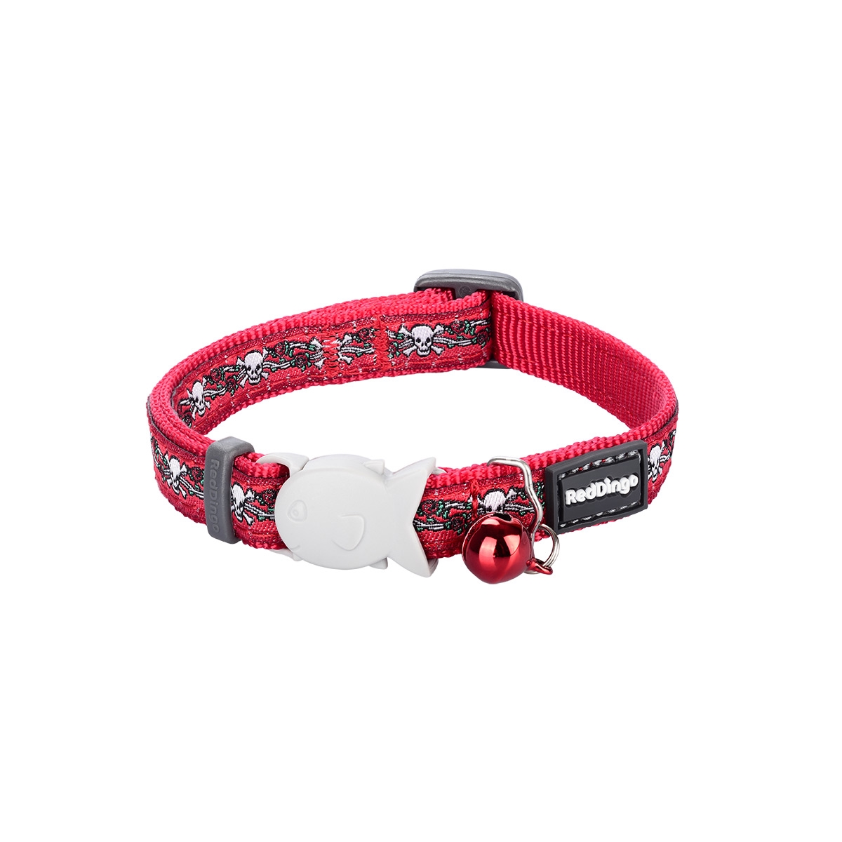 Picture of Red Dingo CC-SR-RE-12 Cat Collar Skull &amp; Roses Red