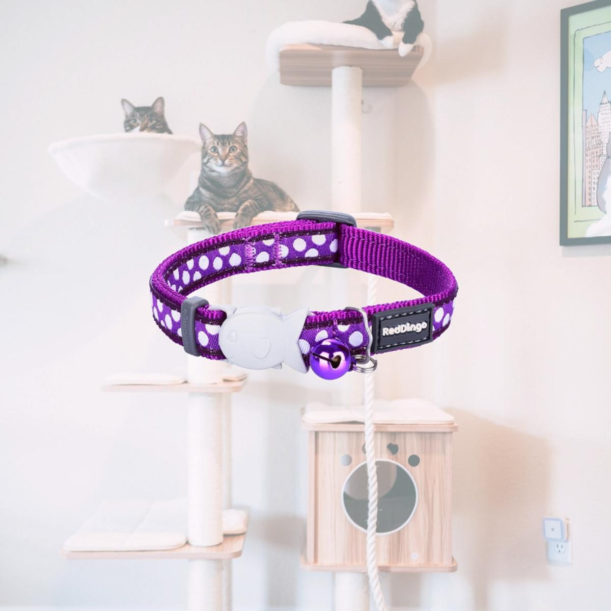 Picture of Red Dingo CC-S5-PU-12 Cat Collar White Spots on Purple