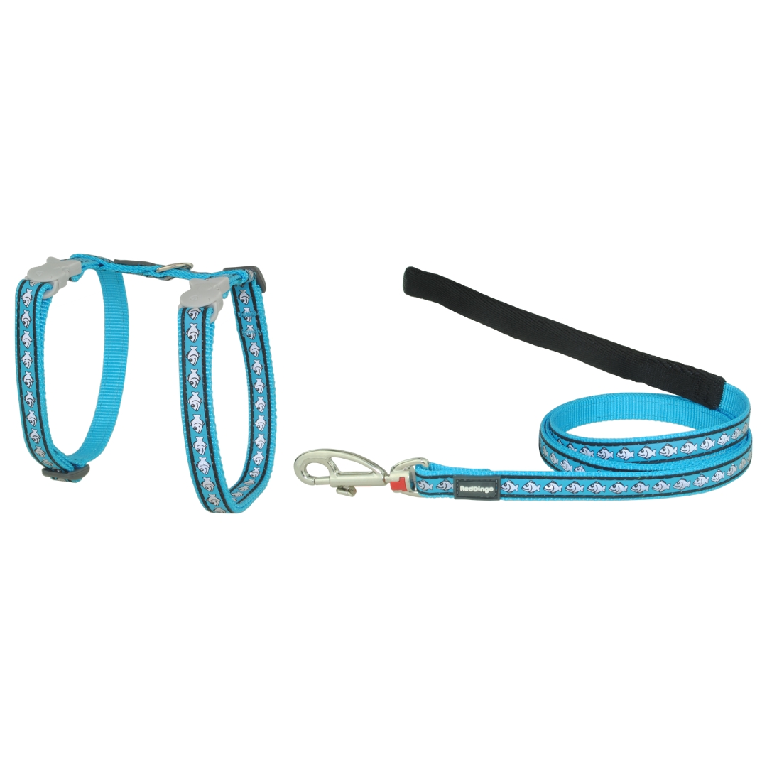 Picture of Red Dingo CH-RF-TQ-12 Cat Harness & Lead Combo Reflective Fish Turquoise