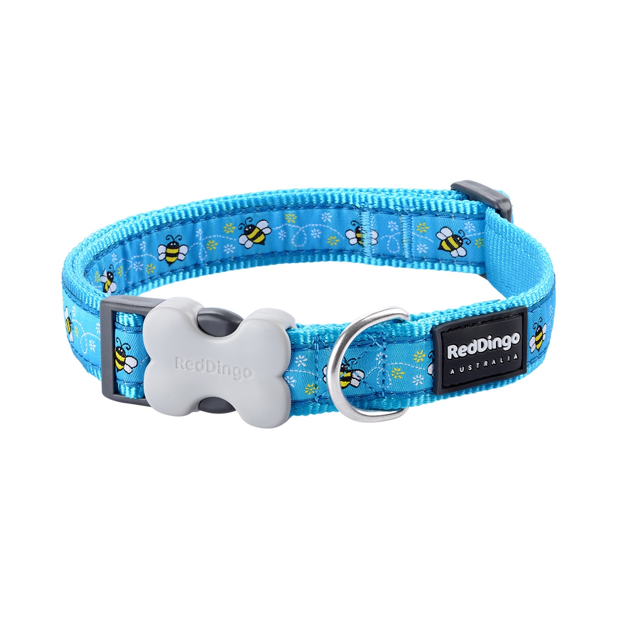 Picture of Red Dingo DC-BM-TQ-15 Dog Collar Design Bumble Bee Turquoise - Small