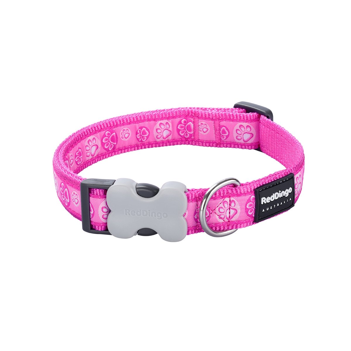 Picture of Red Dingo DC-PI-HP-15 Dog Collar Design Paw Impressions Hot Pink - Small