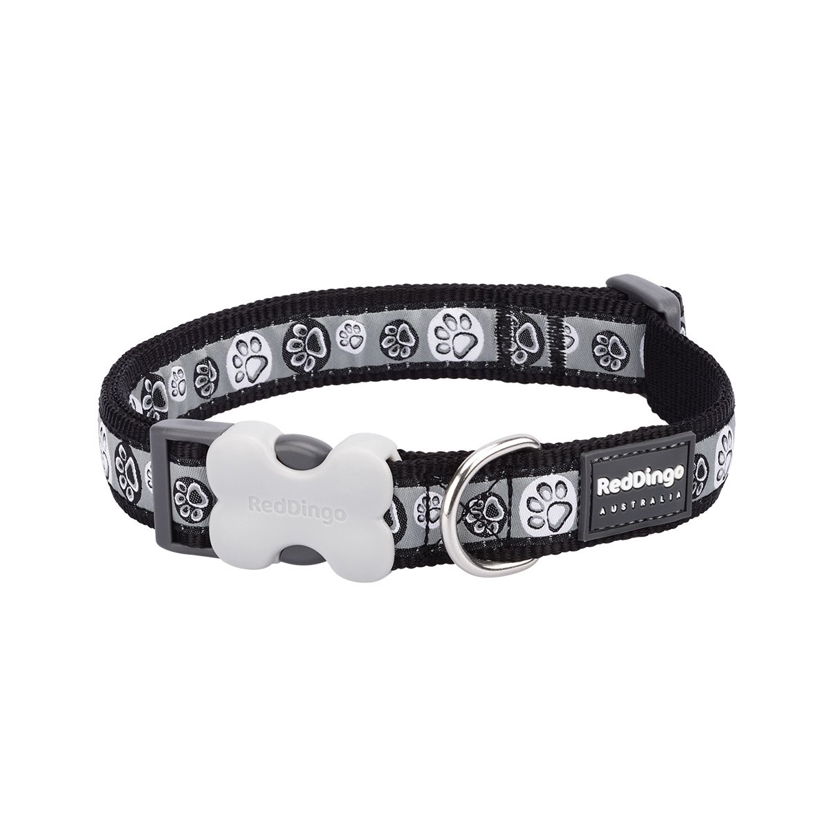 Picture of Red Dingo DC-PI-BB-15 Dog Collar Design Paw Impressions Black - Small