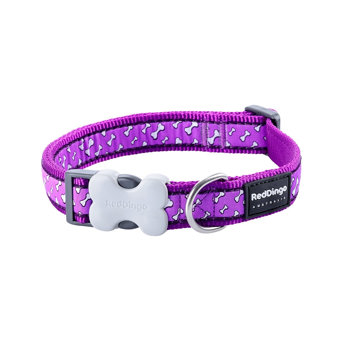 Picture of Red Dingo DC-FL-PU-15 Dog Collar Design Flying Bones Purple - Small