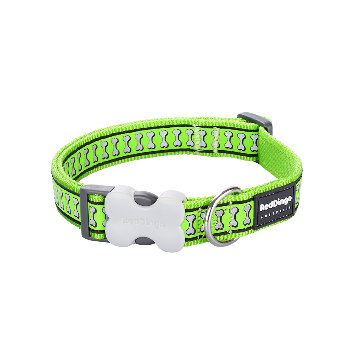 Picture of Red Dingo DC-RB-LG-20 Dog Collar Reflective Bones Lime Green - Medium