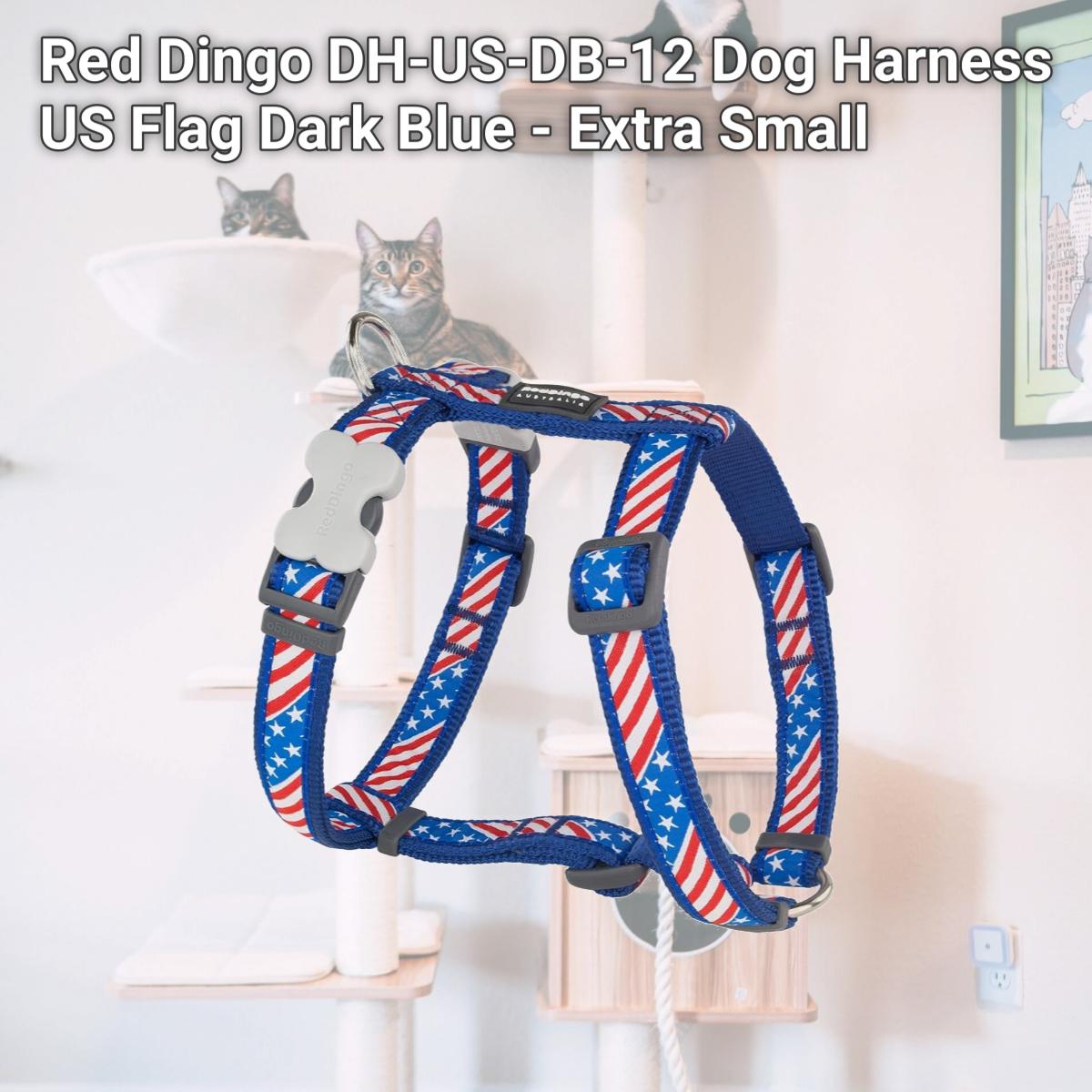 Picture of Red Dingo DH-US-DB-12 Dog Harness US Flag Dark Blue - Extra Small