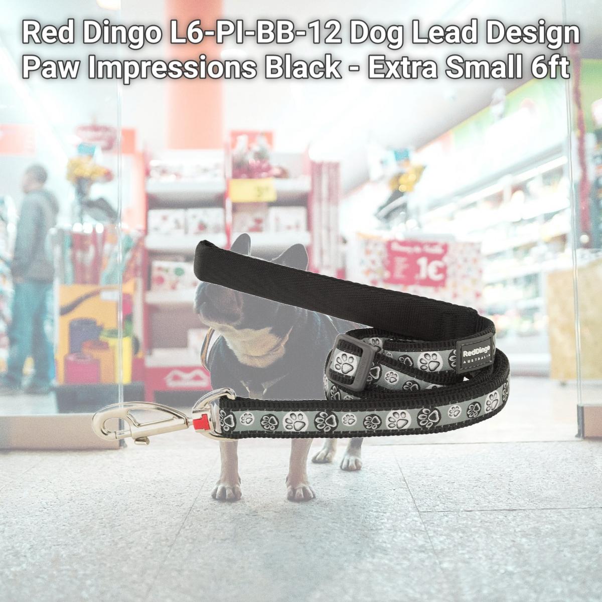 Picture of Red Dingo L6-PI-BB-12 Dog Lead Design Paw Impressions Black - Extra Small 6ft