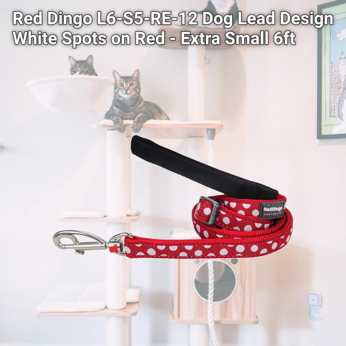 Picture of Red Dingo L6-S5-RE-12 Dog Lead Design White Spots on Red - Extra Small 6ft