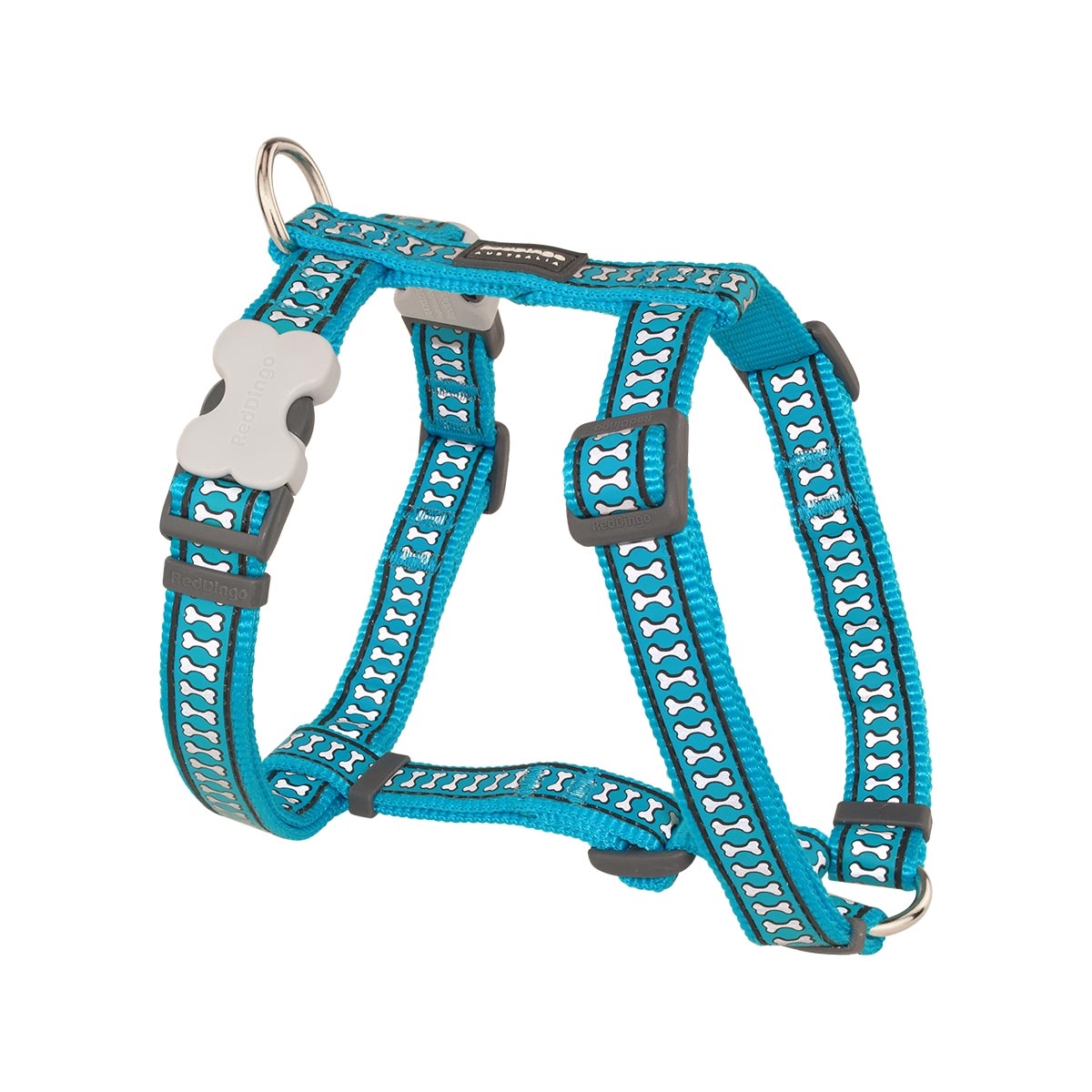 Picture of Red Dingo DH-RB-TQ-20 Dog Harness Reflective Bones Turquoise - Medium