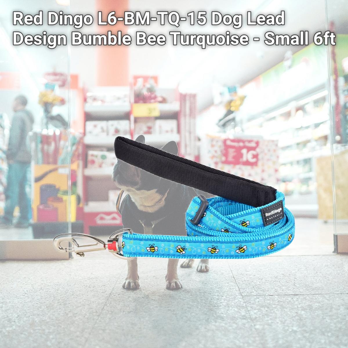 Picture of Red Dingo L6-BM-TQ-15 Dog Lead Design Bumble Bee Turquoise - Small 6ft