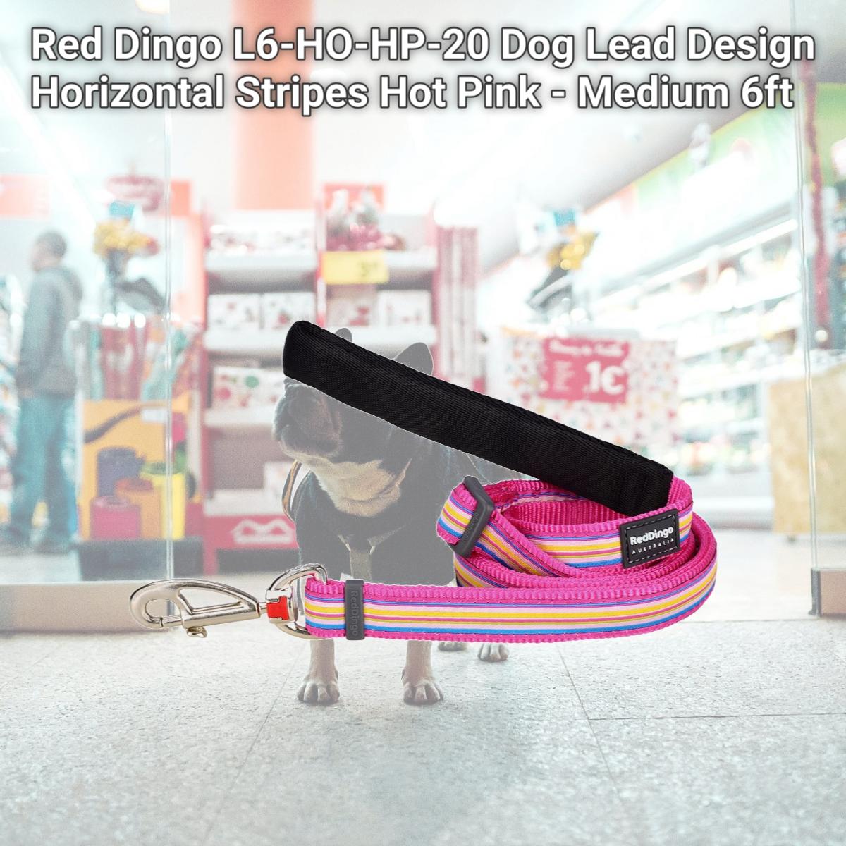 Picture of Red Dingo L6-HO-HP-20 Dog Lead Design Horizontal Stripes Hot Pink - Medium 6ft