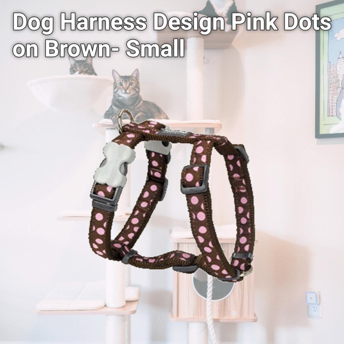 Picture of Red Dingo DH-S1-BR-12 Dog Harness Design Pink Dots on Brown- Small