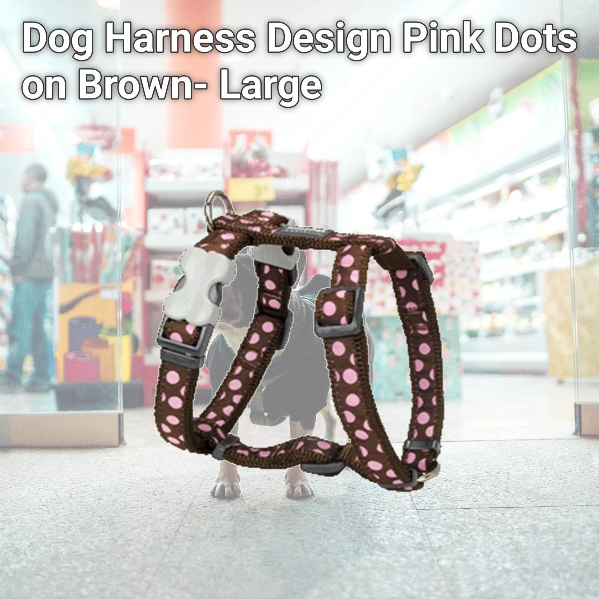 Picture of Red Dingo DH-S1-BR-25 Dog Harness Design Pink Dots on Brown- Large