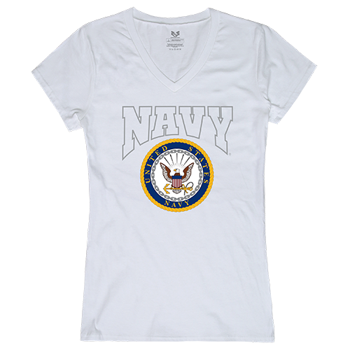 G03-NAV-WHT-01 Navy Graphic V-Neck T-Shirts, White - Small