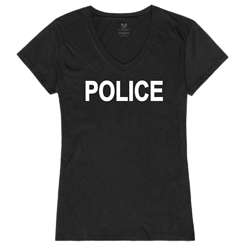 Police Graphic V-Neck T-Shirts, Black - Small