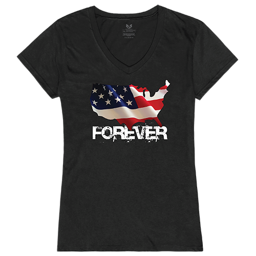 Forever USA Map Graphic V-Neck T-Shirts, Black - Large
