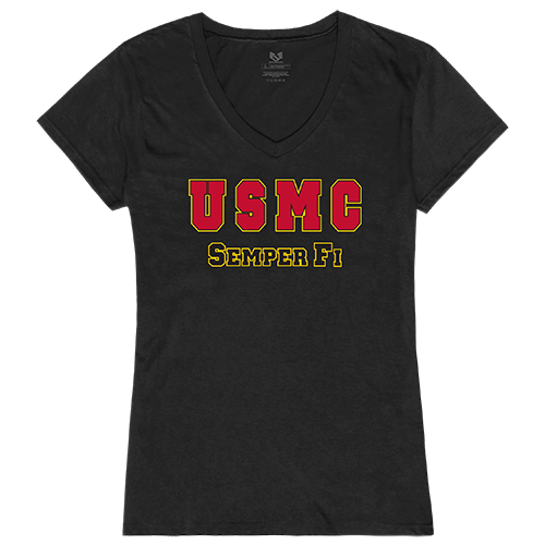 USMC Graphic V-Neck T-Shirts, Black - Extra Large