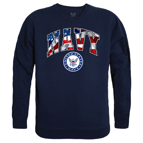 USN Flag Letter Graphic Crewneck Sweatshirt, Navy - Medium