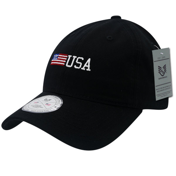 Side US Flag Relaxed Graphic Cap, Black - One Size