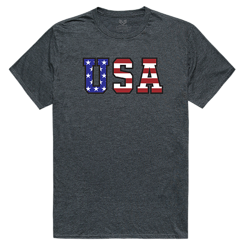 RS2-784-HCH-05 Flag Text Relaxed Graphic T-Shirt, Heather Charcoal - 2XL