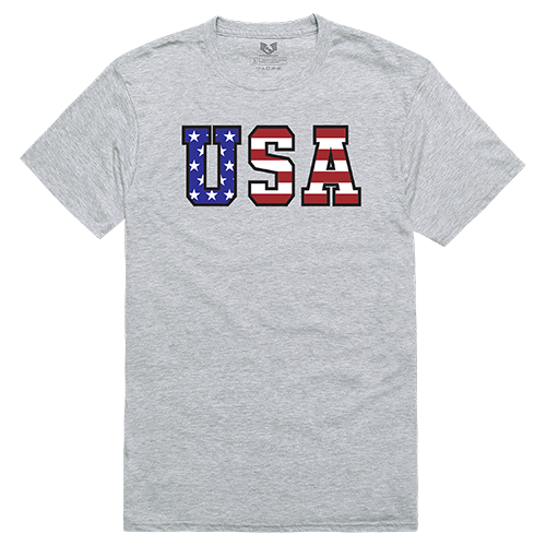 RS2-784-HGY-03 Flag Text Relaxed Graphic T-Shirt, Heather Grey - Large