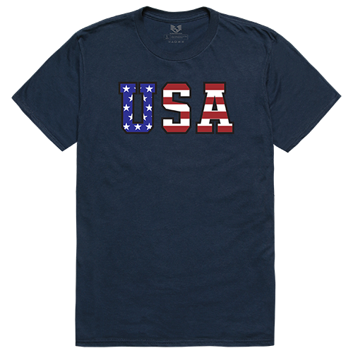 RS2-784-NVY-03 Flag Text Relaxed Graphic T-Shirt, Navy - Large