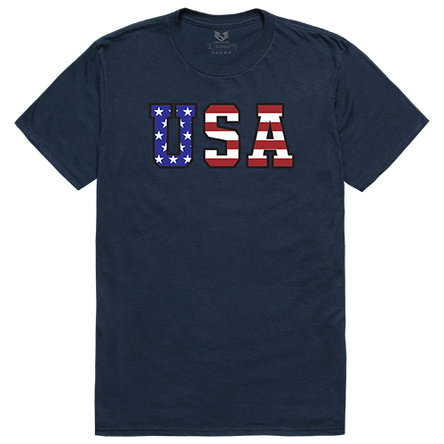 RS2-784-NVY-05 Flag Text Relaxed Graphic T-Shirt, Navy - 2XL