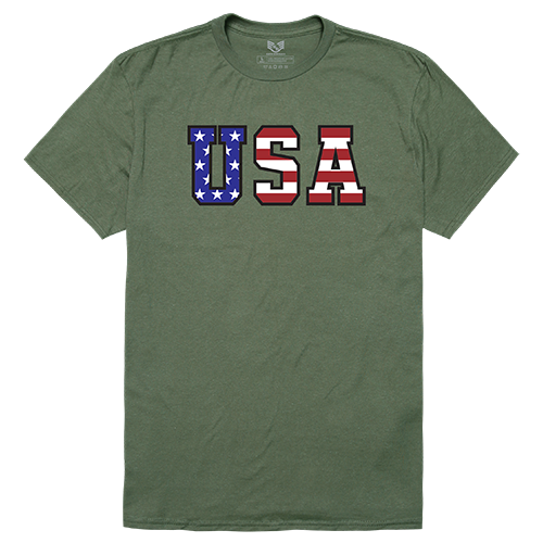 RS2-784-OLV-01 Flag Text Relaxed Graphic T-Shirt, Olive - Small