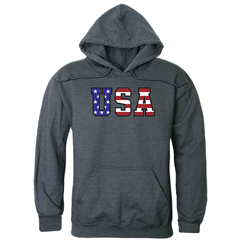 RS4-784-HCH-01 Flag Text Graphic Pullover Sweatshirt, Heather Charcoal - Small