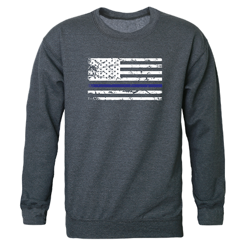 Thin Blue Line Graphic Crewneck Sweatshirt, Heather Charcoal - Medium