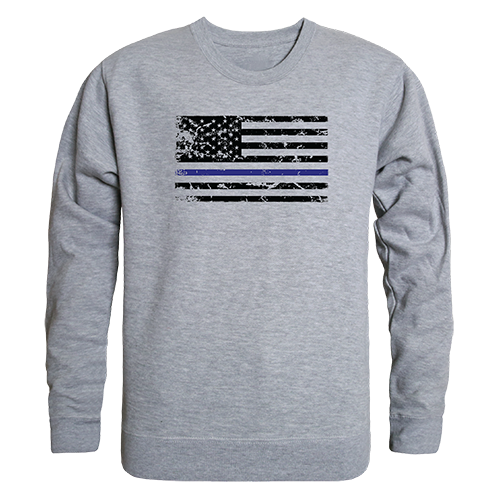 Thin Blue Line Graphic Crewneck Sweatshirt, Heather Grey - Medium