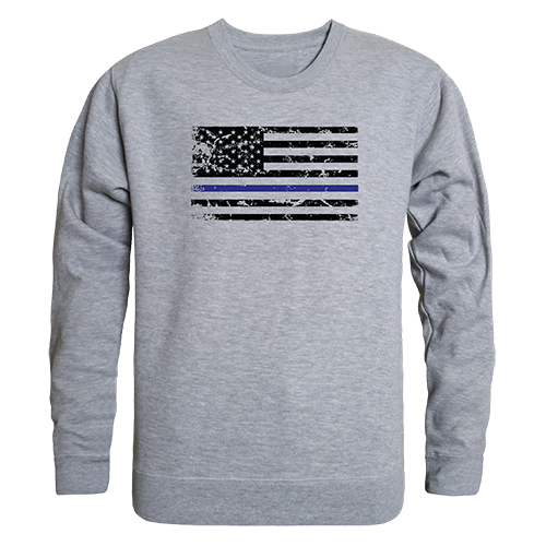 Thin Blue Line Graphic Crewneck Sweatshirt, Heather Grey - Large
