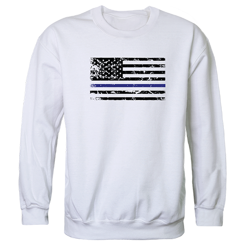 Thin Blue Line Graphic Crewneck Sweatshirt, White - Small