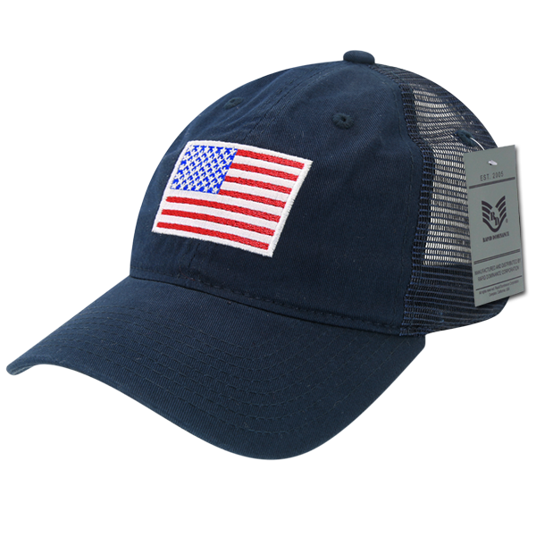 USA Flag Relaxed Trucker Cap, Navy - One Size