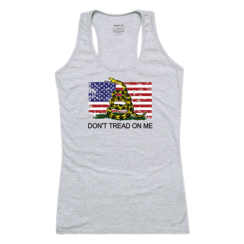 GS1-813-HGY-05 Flag 2 with Gadsden Women Graphic Tank Top, Heather Grey - 2XL