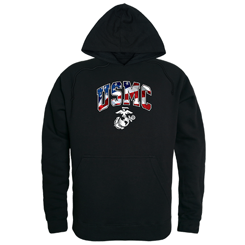 USMC Flag Letter Graphic Pullover Sweatshirt, Black - Small