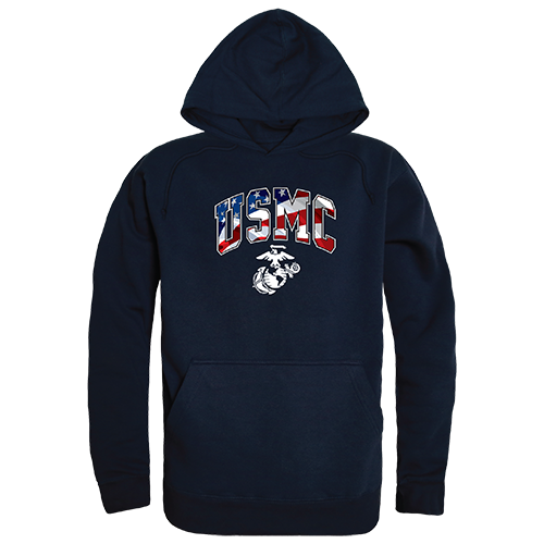 USMC Flag Letter Graphic Pullover Sweatshirt, Navy - Large