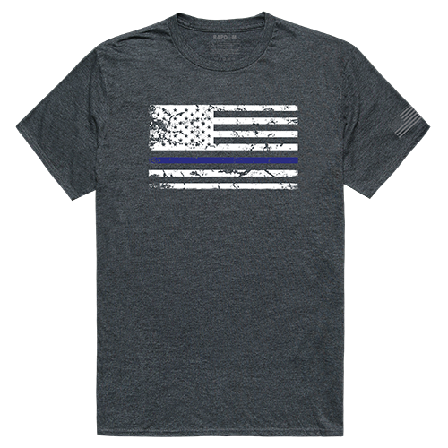 Thin Blue Line Tactical Graphic T-shirt, Heather Charcoal - Large