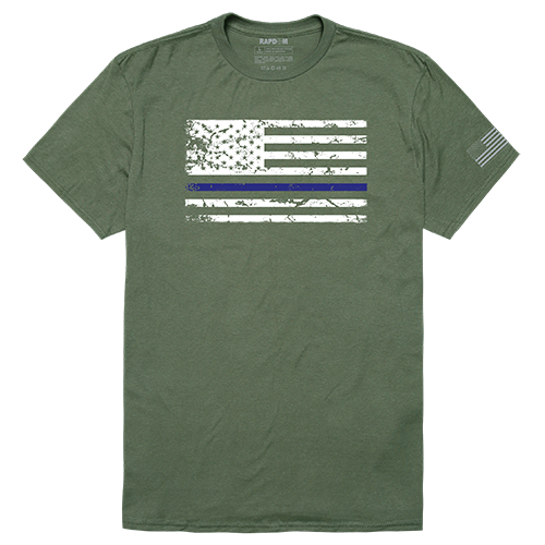 Thin Blue Line Tactical Graphic T-shirt, Olive - Medium