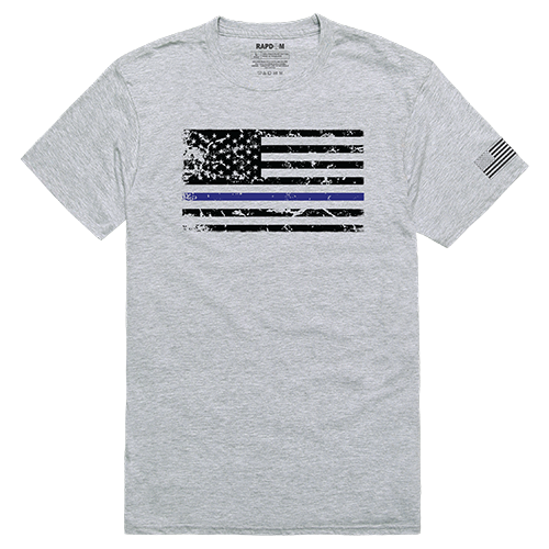 Thin Blue Line Tactical Graphic T-shirt, Heather Grey - Medium