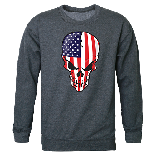 Skull Flag Graphic Crewneck Sweatshirt, Heather Charcoal - Medium