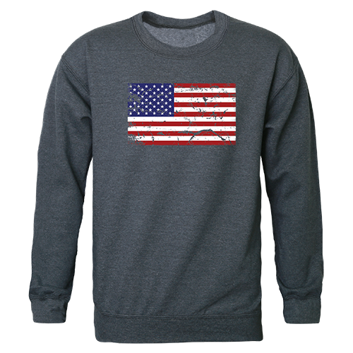 US Flag 2 Graphic Crewneck Sweatshirt, Heather Charcoal - Large