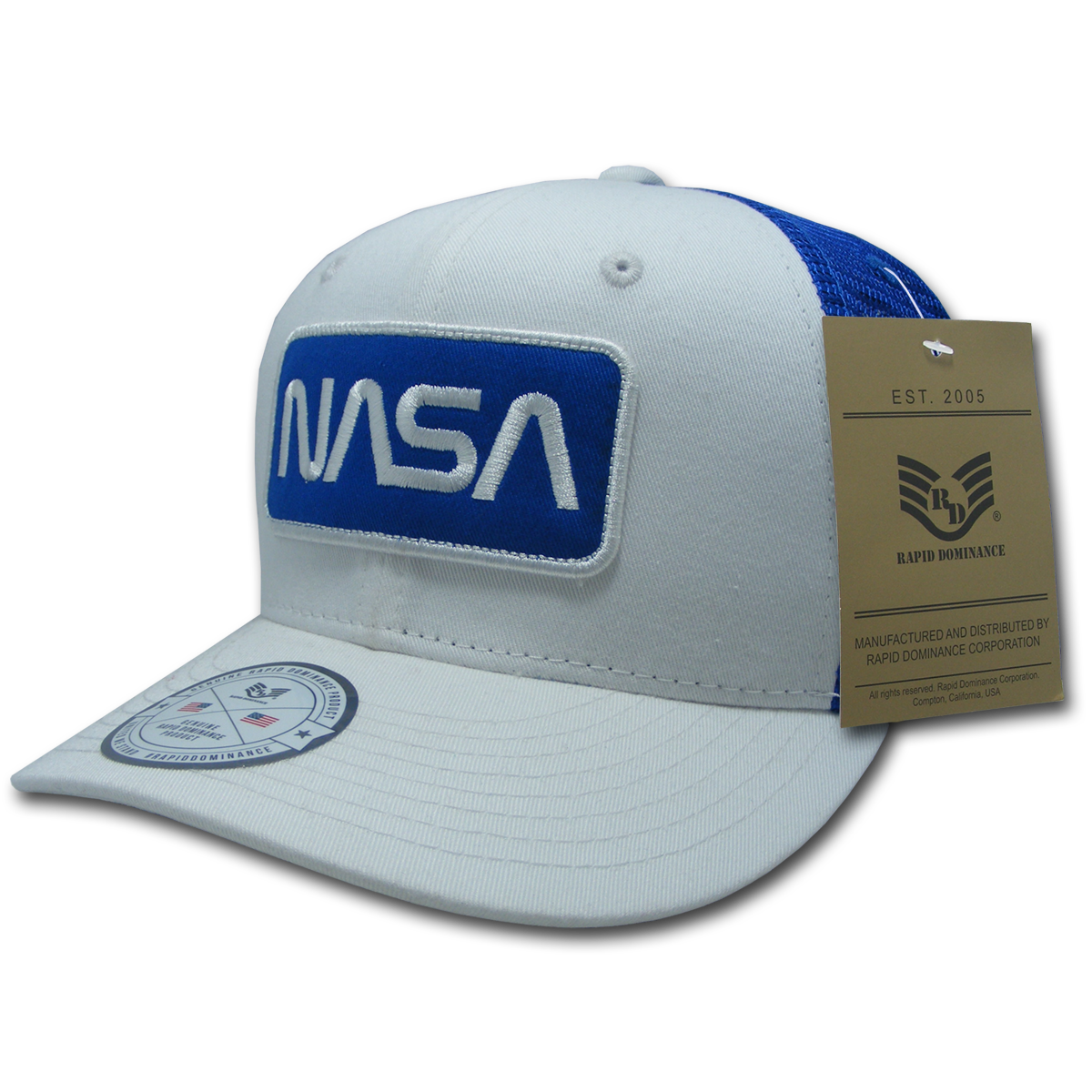 Worm NASA Patch Trucker Cap, White & Royal - One Size