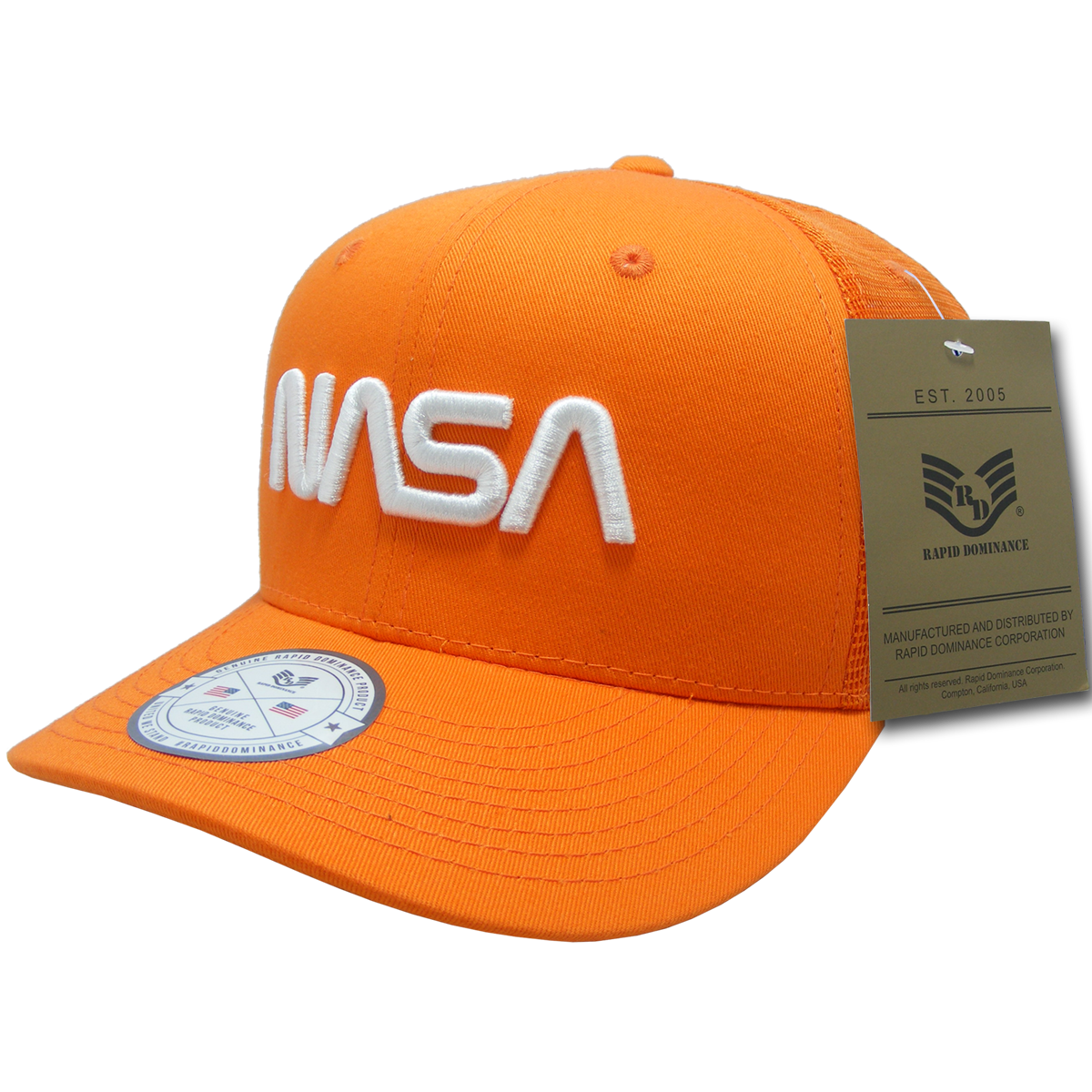 Worm NASA Cotton Trucker Cap, Orange - One Size