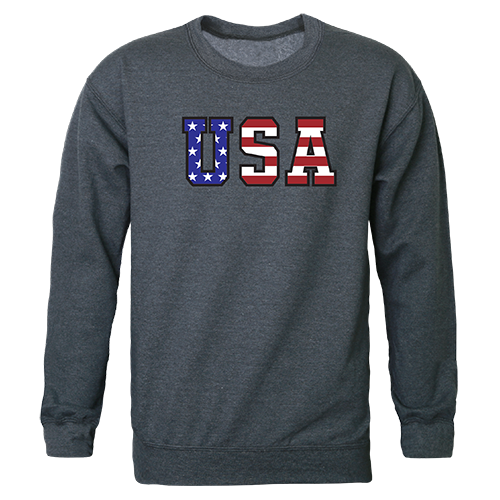 RS3-784-HCH-02 Flag Text Graphic Crewneck Sweatshirt, Heather Charcoal - Medium