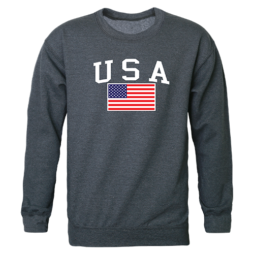 RS3-789-HCH-02 USA & Flag Graphic Crewneck Sweatshirt, Heather Charcoal - Medium