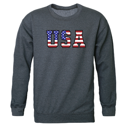 RS3-811-HCH-04 Flag Text 2 Graphic Crewneck Sweatshirt, Heather Charcoal - Extra Large