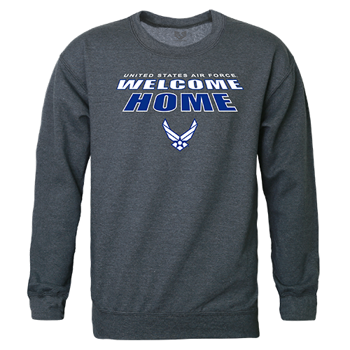 USAF Welcome Graphic Crewneck Sweatshirt, Heather Charcoal - Medium