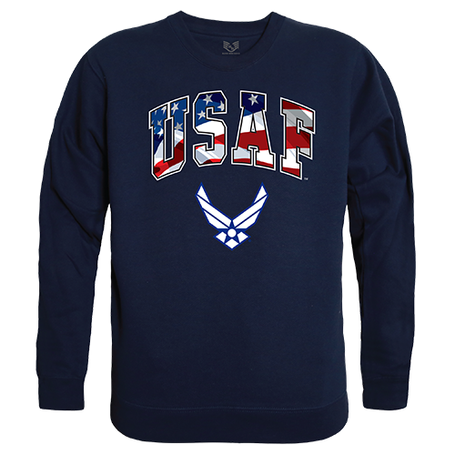 USAF Flag Letter Graphic Crewneck Sweatshirt, Navy - Medium