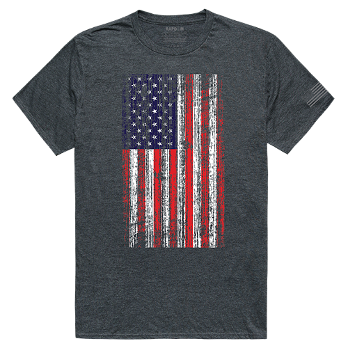 Distressed Flag Tactical Graphic Tee Shirt, Heather Charcoal - Large
