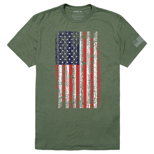 Distressed Flag Tactical Graphic Tee Shirt, Olive - Medium